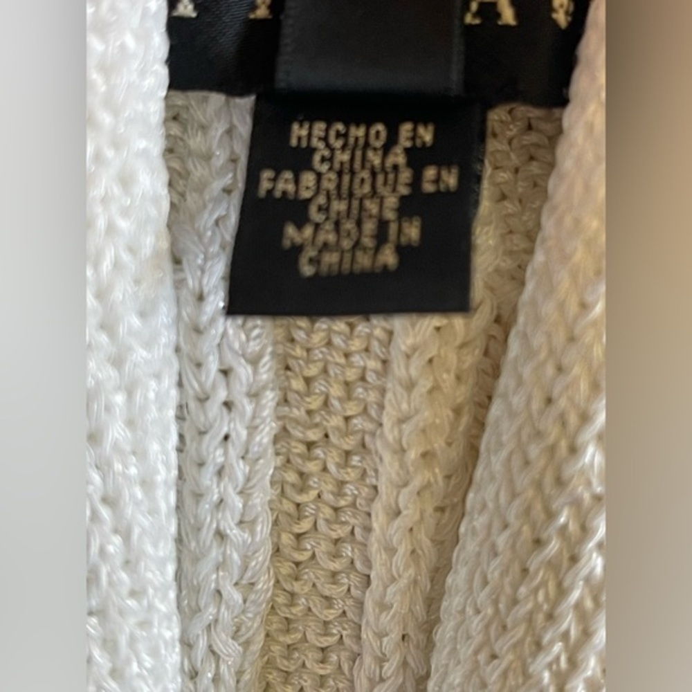 Ralph Lauren Black Label White Metallic Cable Knit Cardigan size Medium - Picture 11 of 13